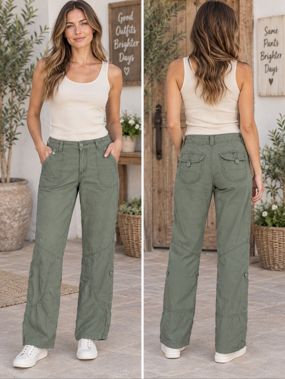 Ubfree Olive Green Convertible Utility Cargo Pants Y2K Boho Size 7